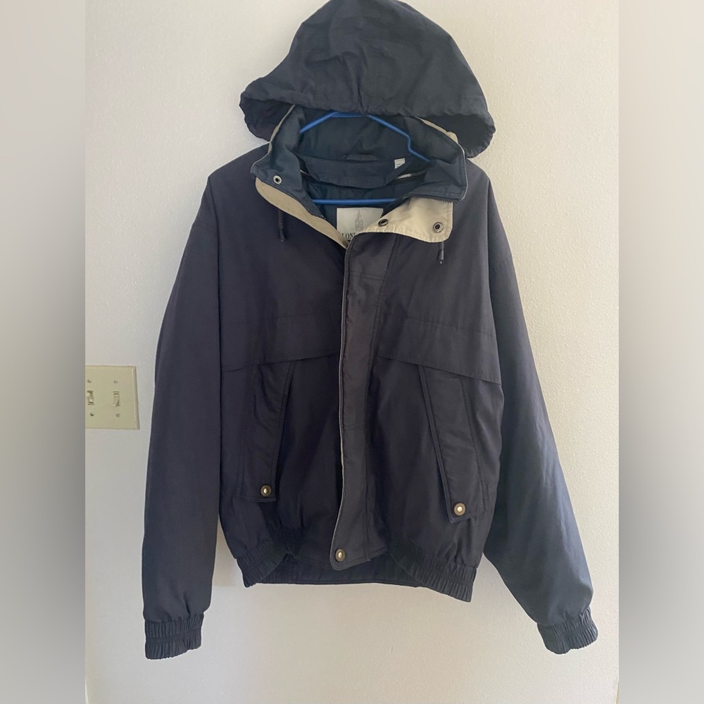 VTG London Fog Men’s Hooded Navy Bomber Parka Jacket Coat Lined Medium